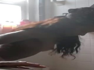 Petite Ebony Teen Takes Massive Cumshot in Shower